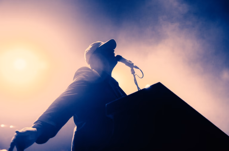 BC Camplight performing at Electric Bristol, Brian Christinzio in front of piano.